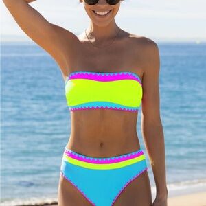 Neon Yellow and Blue Bandeau Bikini